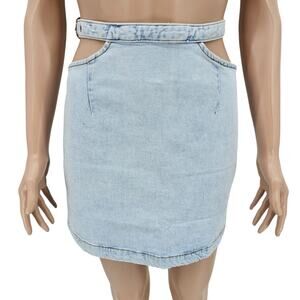 Revolve Weworewhat Womans size XS Cut Out Denim Jean Skirt Indigo Light Wash NEW